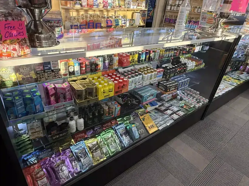 The glass and accessories counter at Your Corner Store